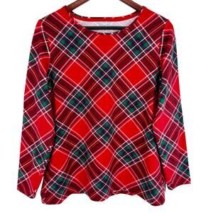 The TALBOTS Tee Plus Size 1X Red Cozy Soft Plaid Christmas Blouse Shirt Top